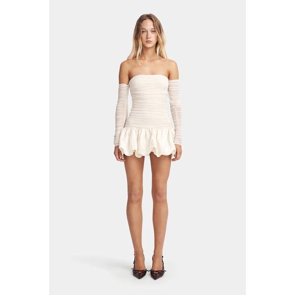 Hansen & Gretel NWT Taglioni Bubble Hem Ruched Mini Dress Pearl Free People - Picture 1 of 7